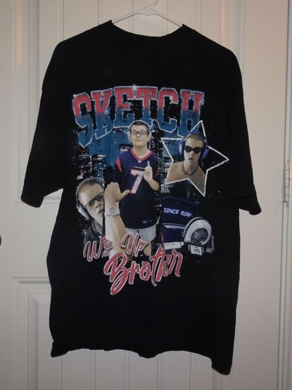 Sketch Rap Tee Shirt Texans Streamer Graphic Black Large